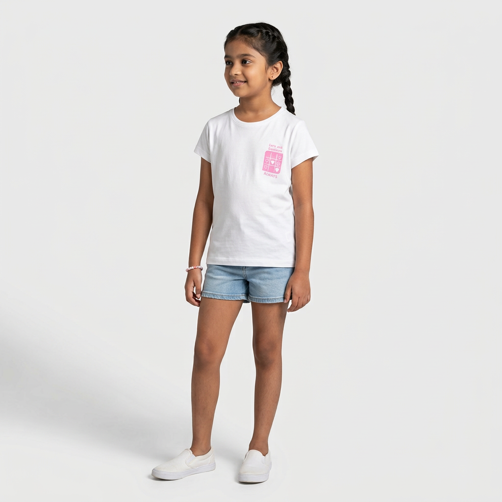 Girls Cotton Crew Neck Graphitee
