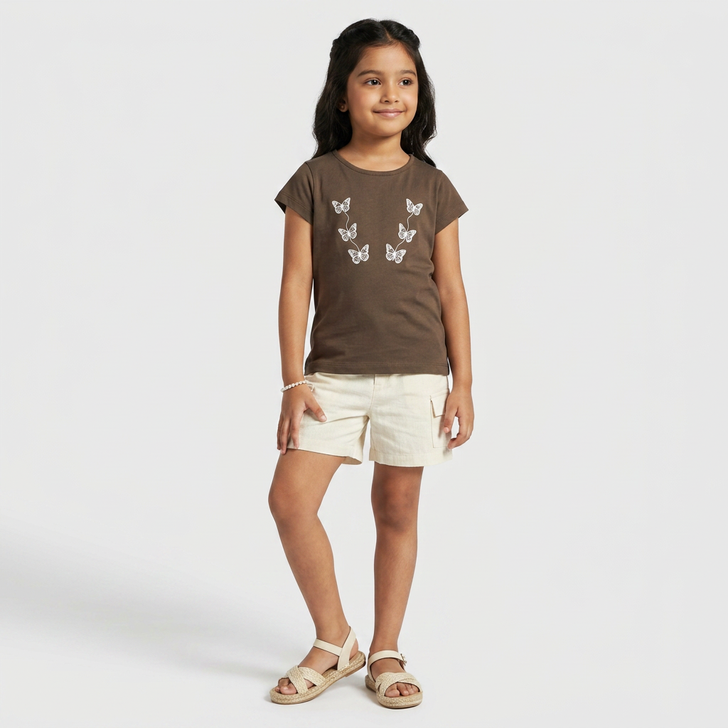 Girls Cotton Crew Neck Graphitee
