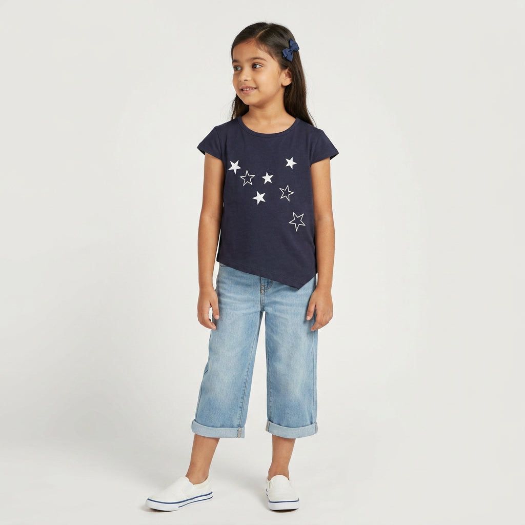 Girls Cotton Crew Neck Graphitee