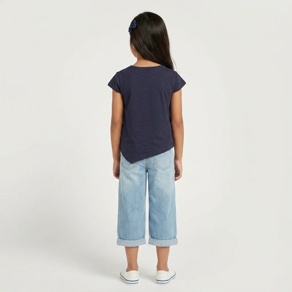 Girls Cotton Crew Neck Graphitee