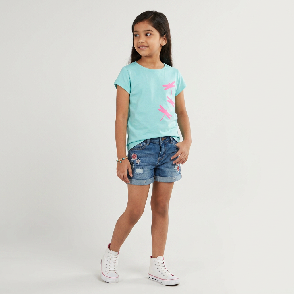 Girls Cotton Crew Neck Graphitee