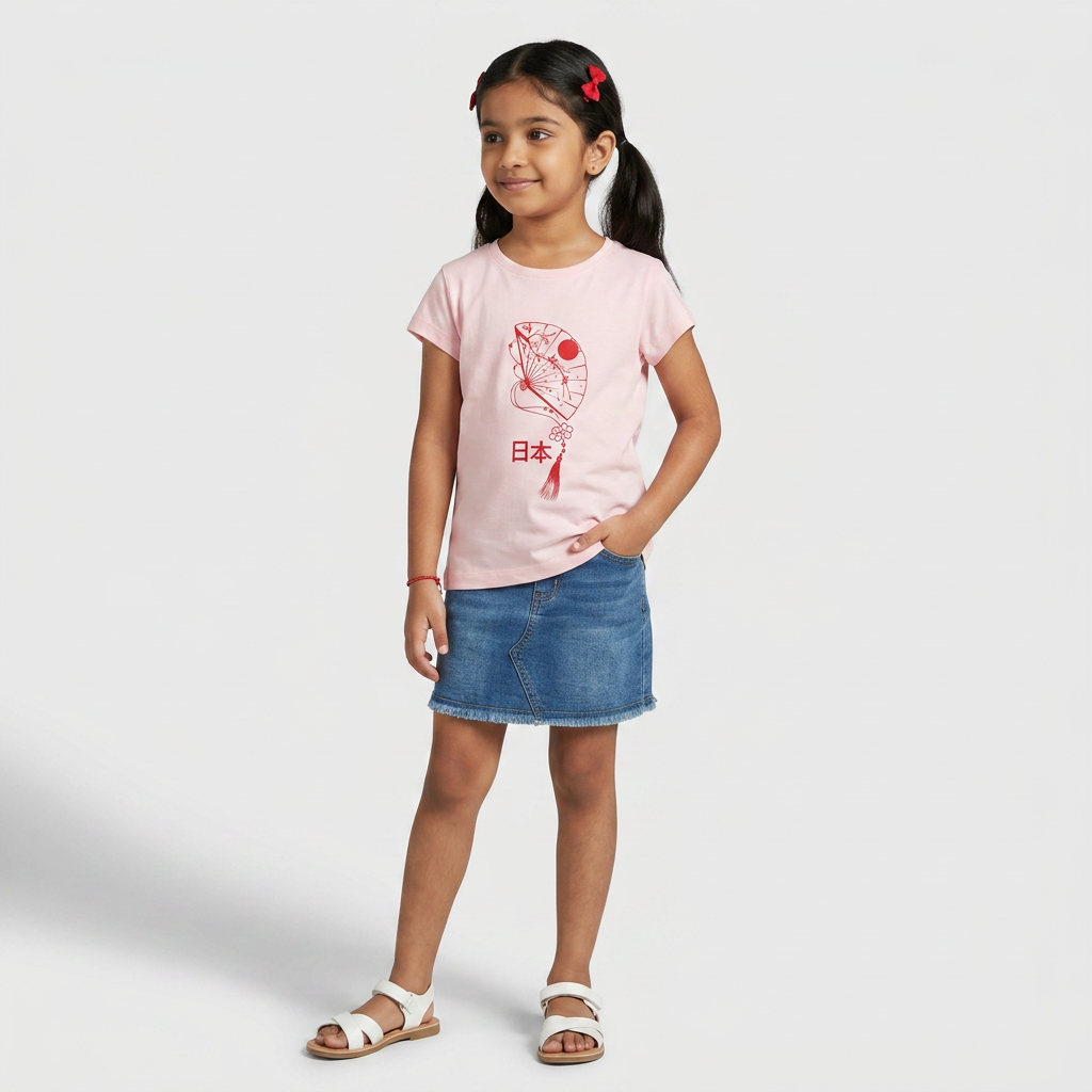 Girls Cotton Crew Neck Graphitee