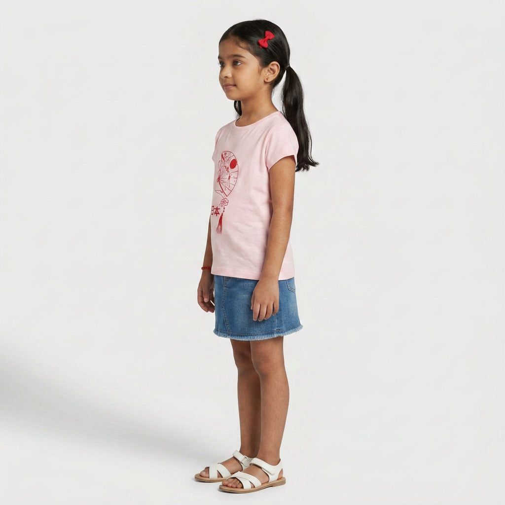 Girls Cotton Crew Neck Graphitee