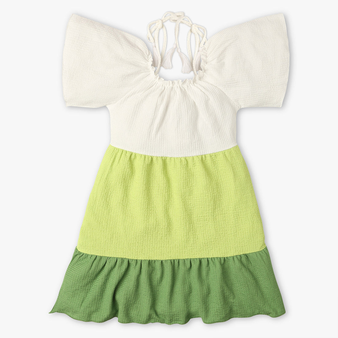 Girls Cut And Sew Knee Length Square Neck Short Sleeve Dress