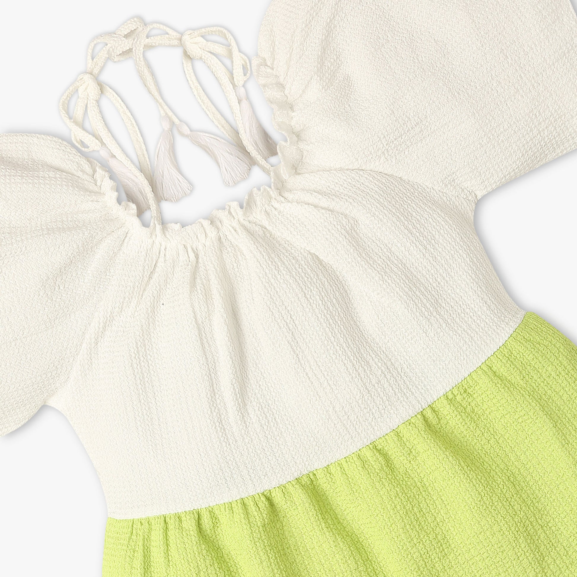 Girls Regular Fit Cut and Sew Square Neck Short Sleeve Dress