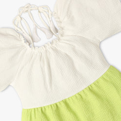 Girls Regular Fit Cut and Sew Square Neck Short Sleeve Dress