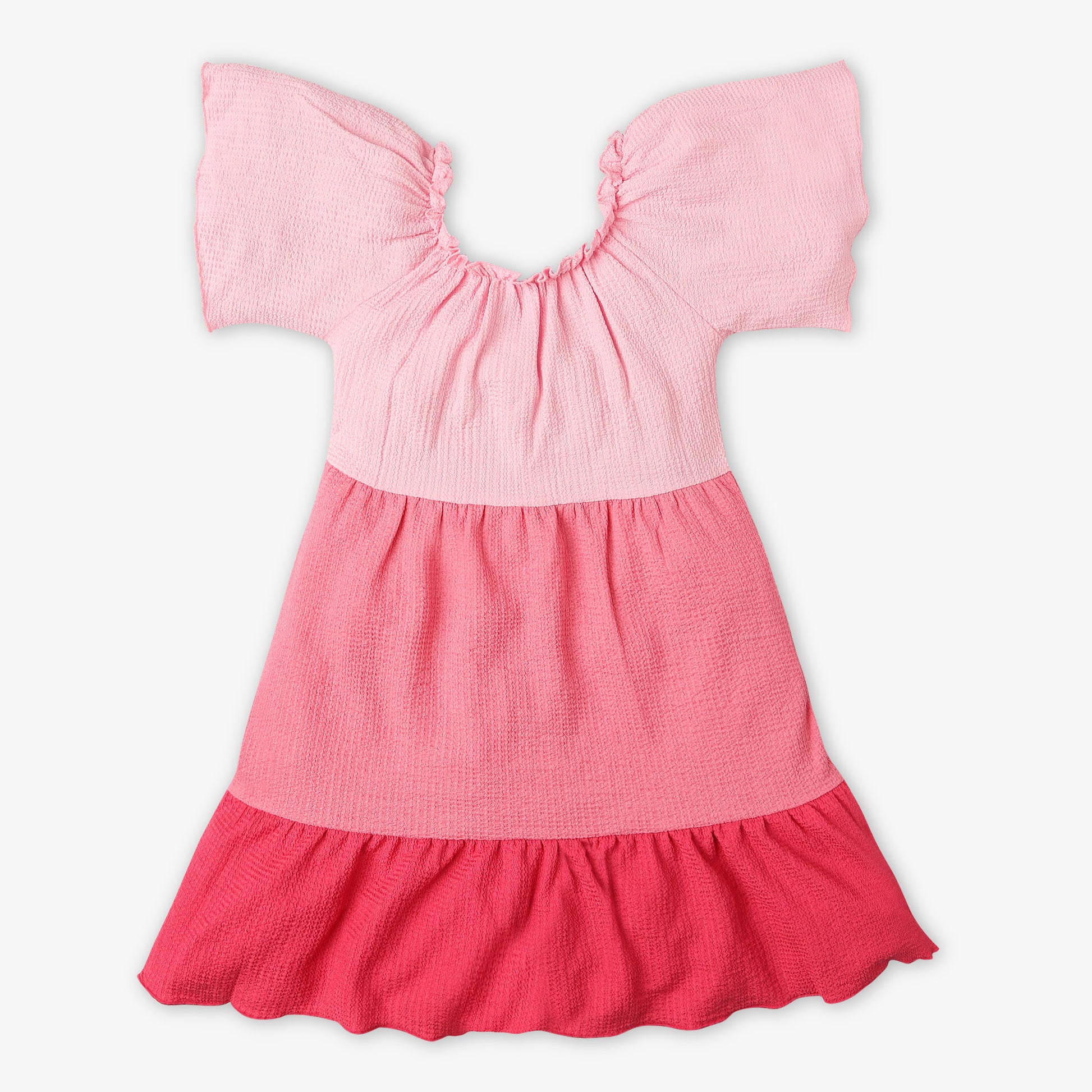 Girls Regular Fit Cut and Sew Square Neck Short Sleeve Dress