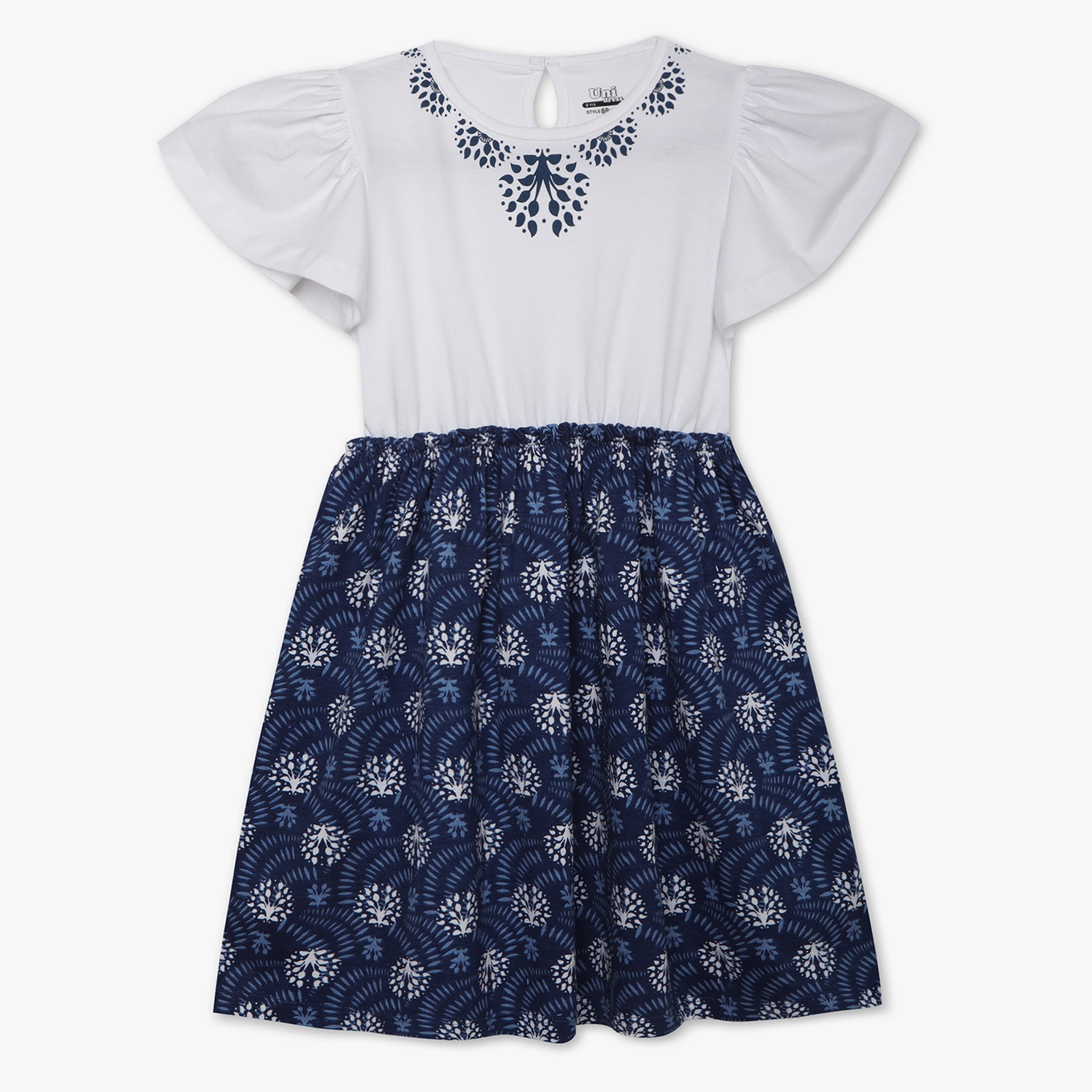 Girls Regular Fit Printed Crew Neck Dress