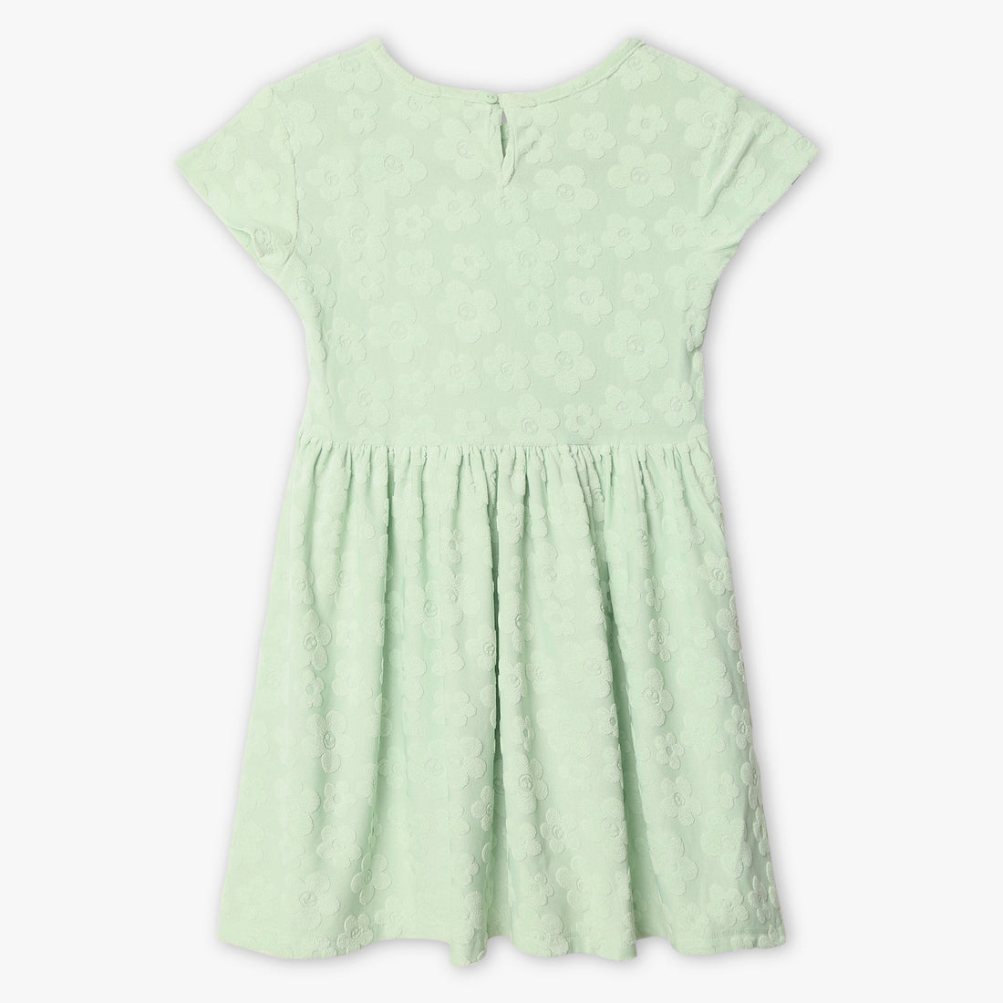 Girls Regular Fit Jacquard Scoop Neck Short Sleeve Dress