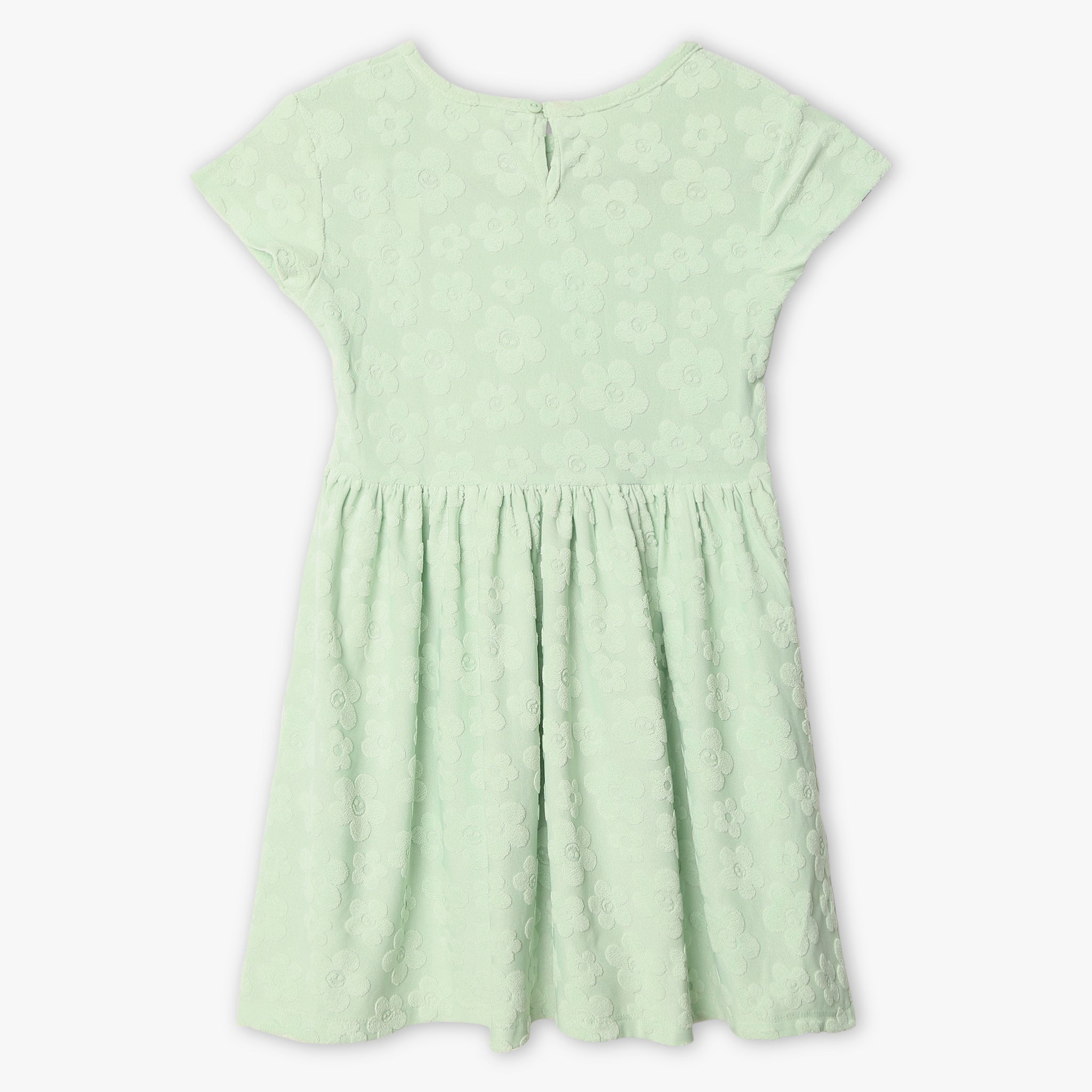 Girls Regular Fit Jacquard Scoop Neck Short Sleeve Dress