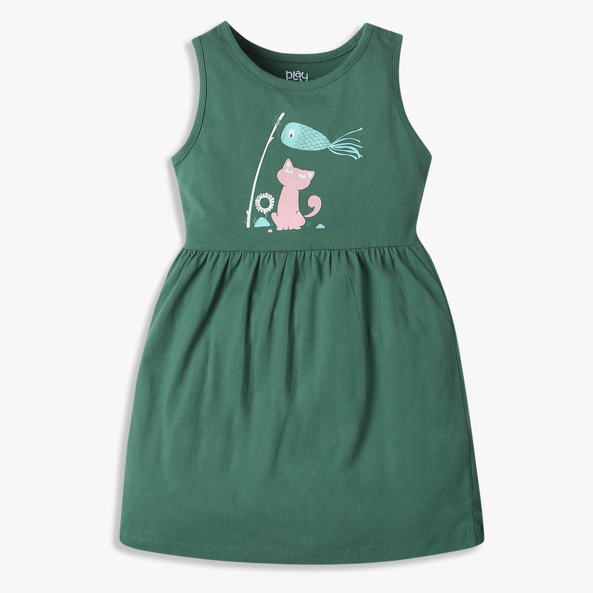 Girls Printed Crew Neck Sleeveless Playtime Dress