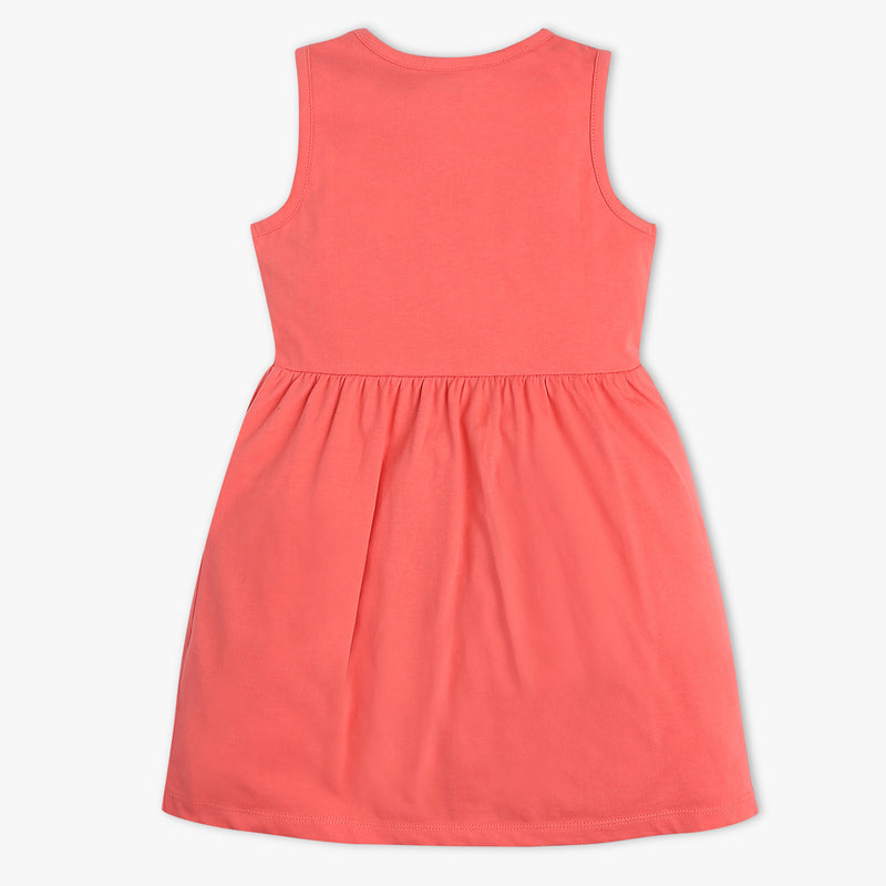 Girls Regular Fit Printed Round Neck Sleeveless Dress