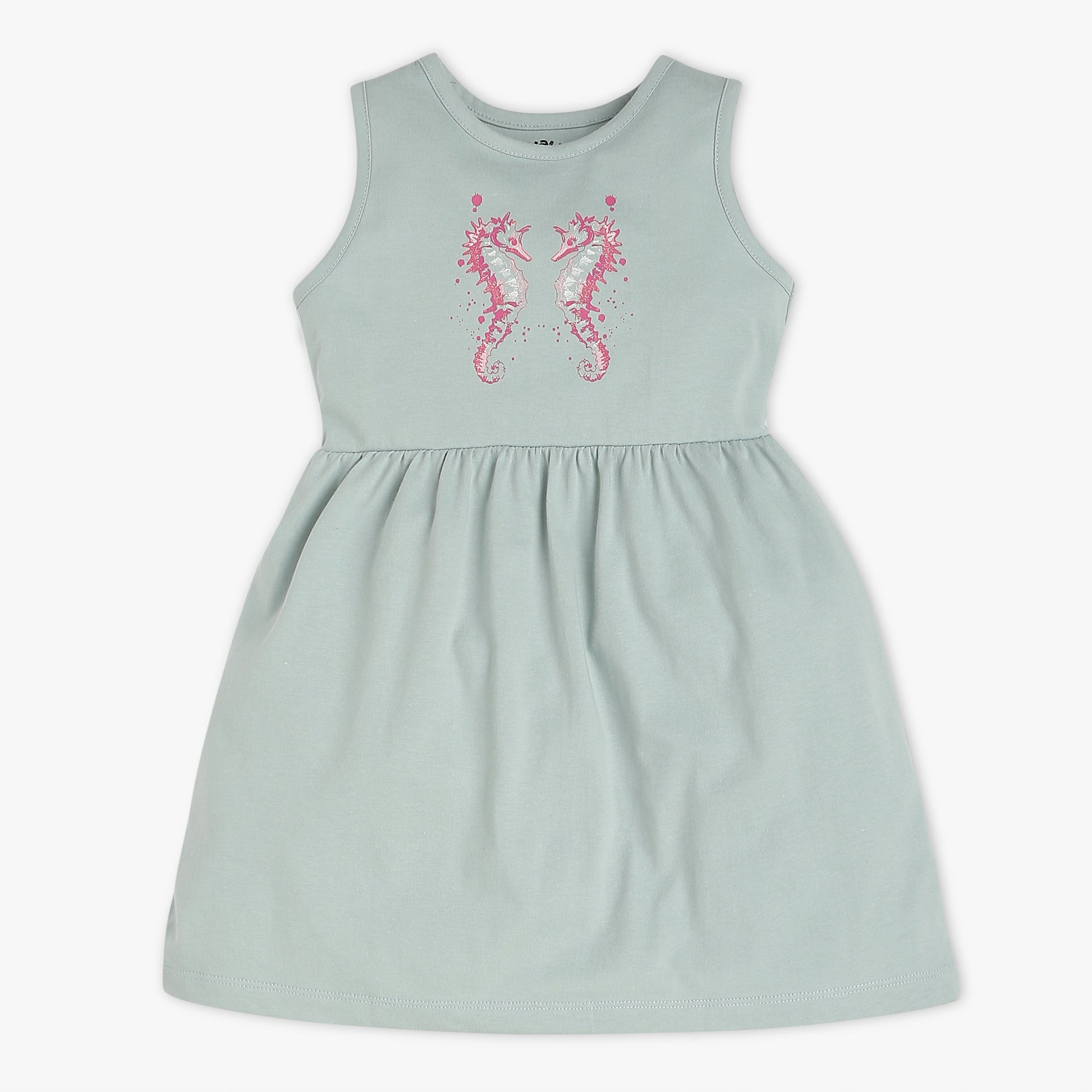 Girls Regular Fit Printed Round Neck Sleeveless Dress