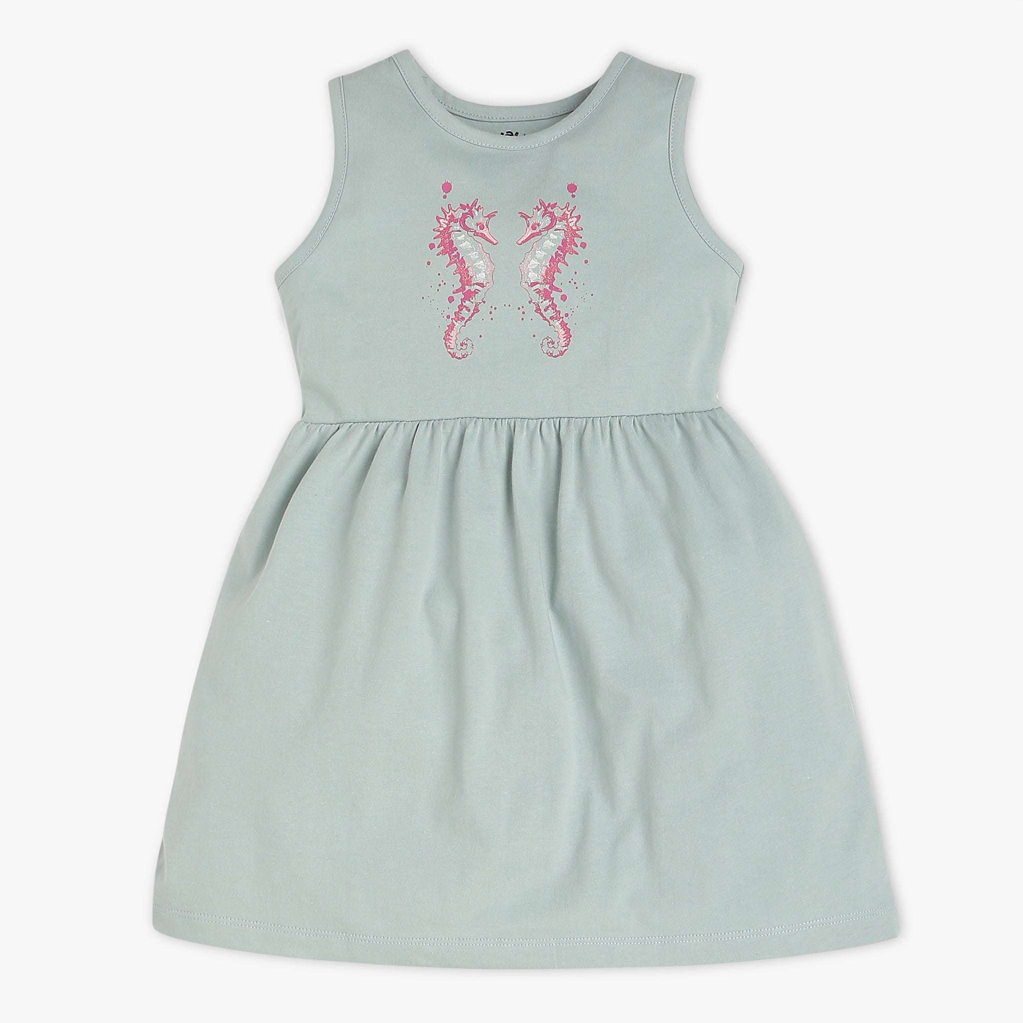 Girls Regular Fit Printed Round Neck Sleeveless Dress