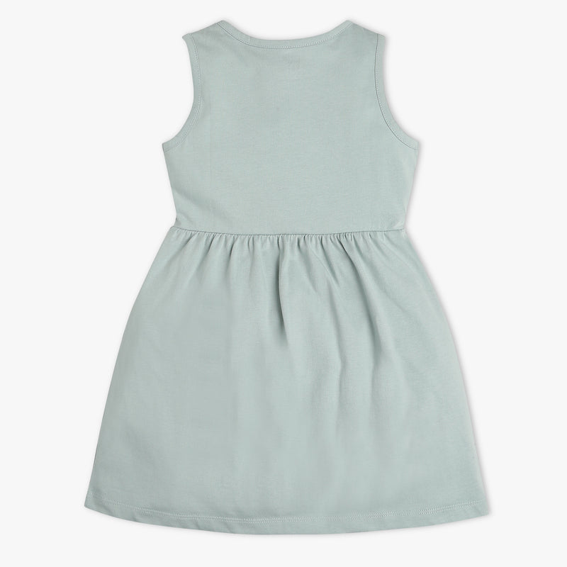 Girls Regular Fit Printed Round Neck Sleeveless Dress