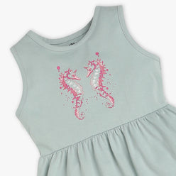 Girls Regular Fit Printed Round Neck Sleeveless Dress