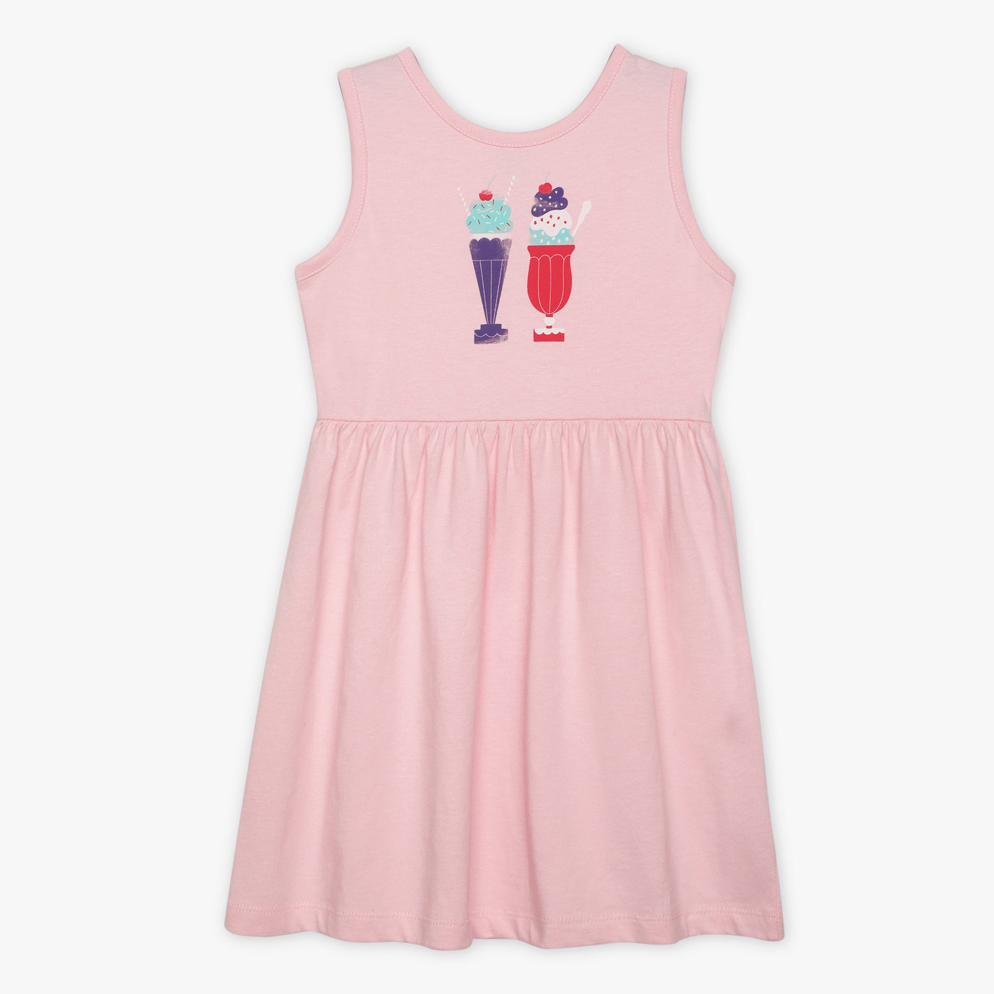 Girls Round Neck Sleeveless Printed Dress