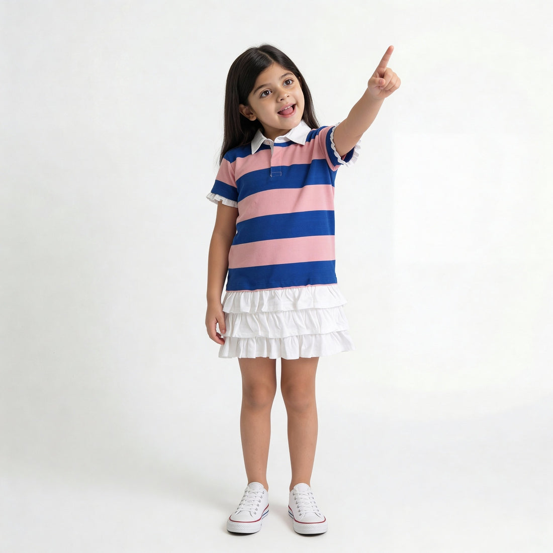 Girls Cotton Clubhouse Days Striped Polo Collar Dress
