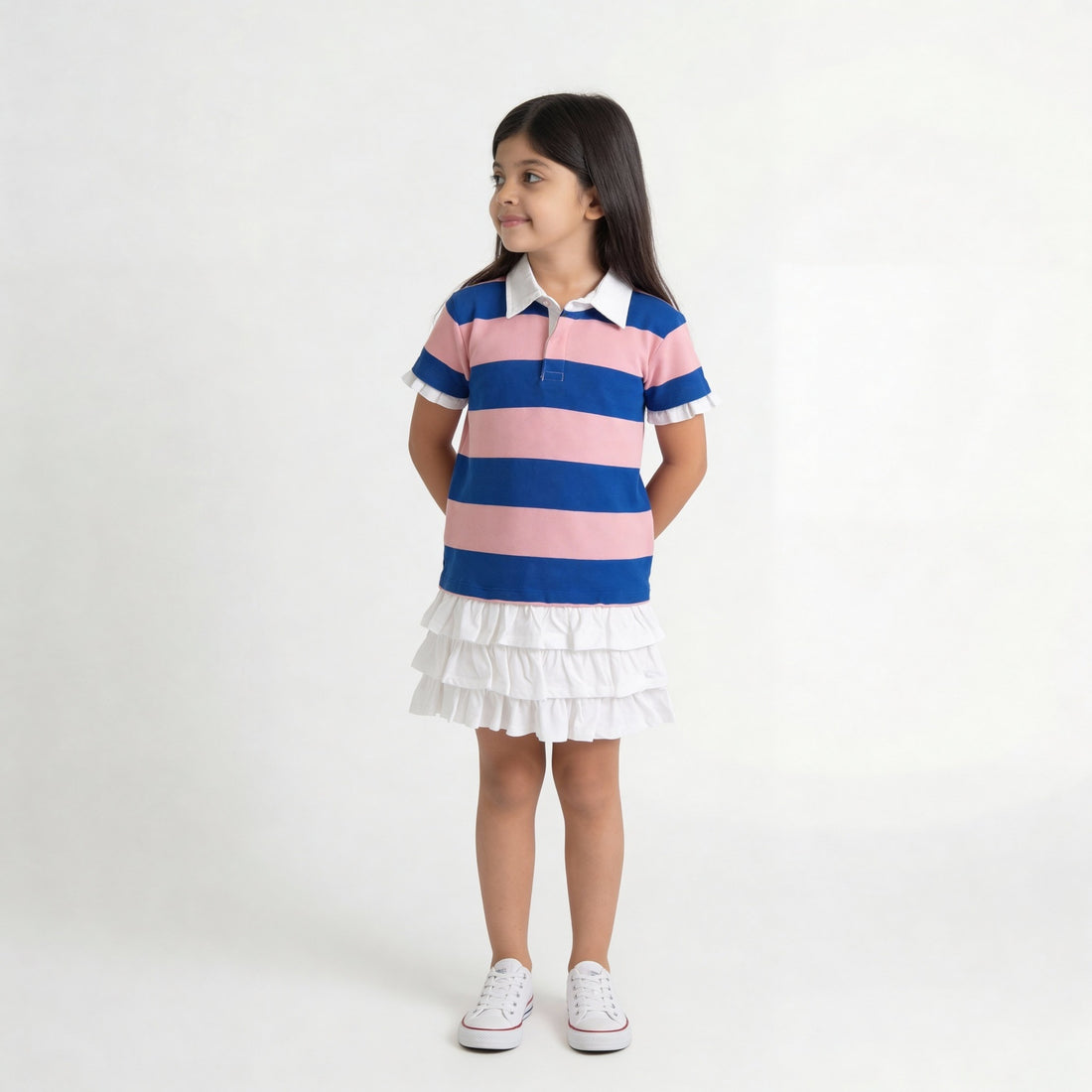 Girls Cotton Clubhouse Days Striped Polo Collar Dress