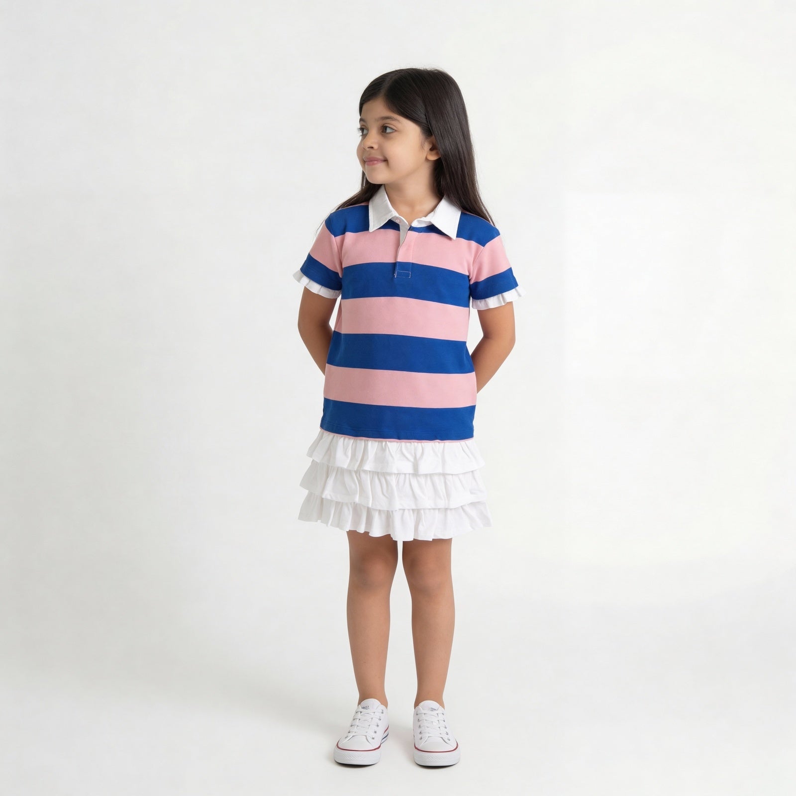 Girls Cotton Clubhouse Days Striped Polo Collar Dress