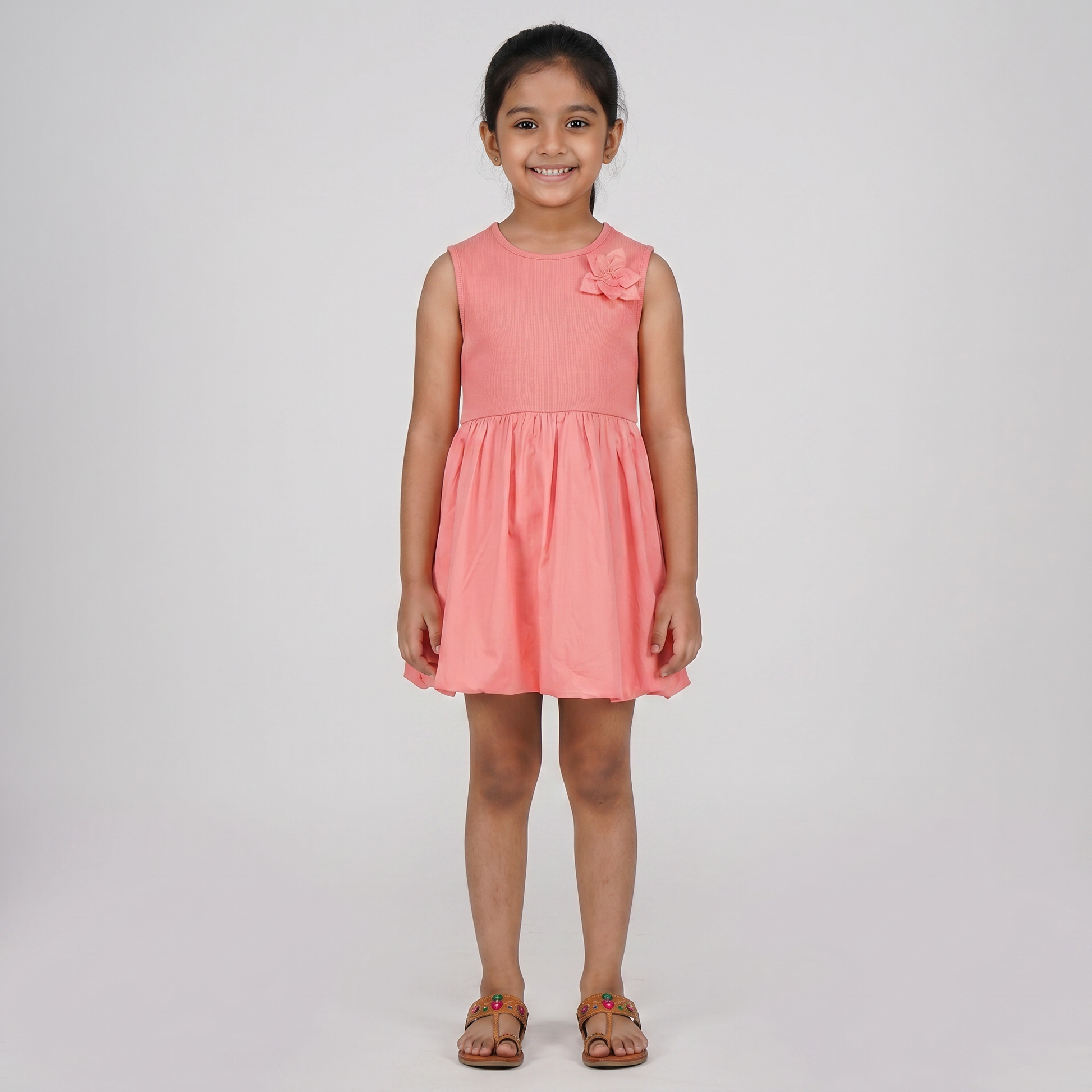 Girls Cotton Crew Neck Dress