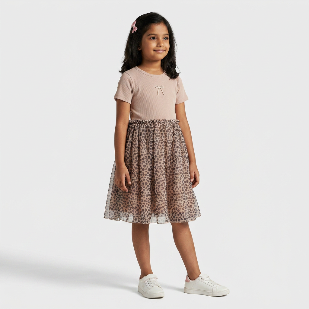 Girls Printed Crew Neck Dress