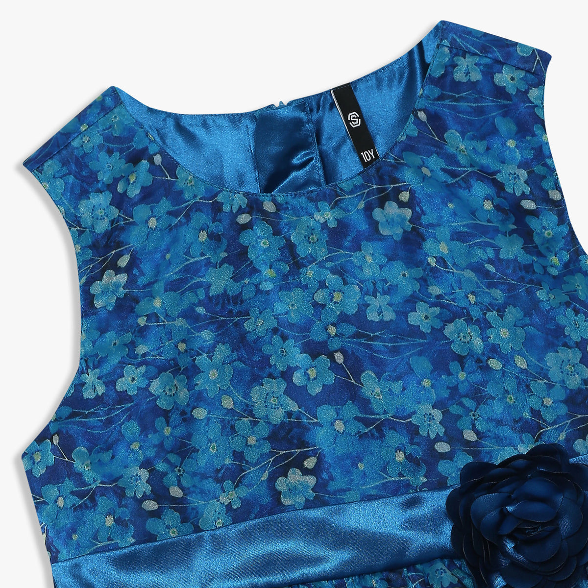 Girls Knee Length Printed Organza Party Dress