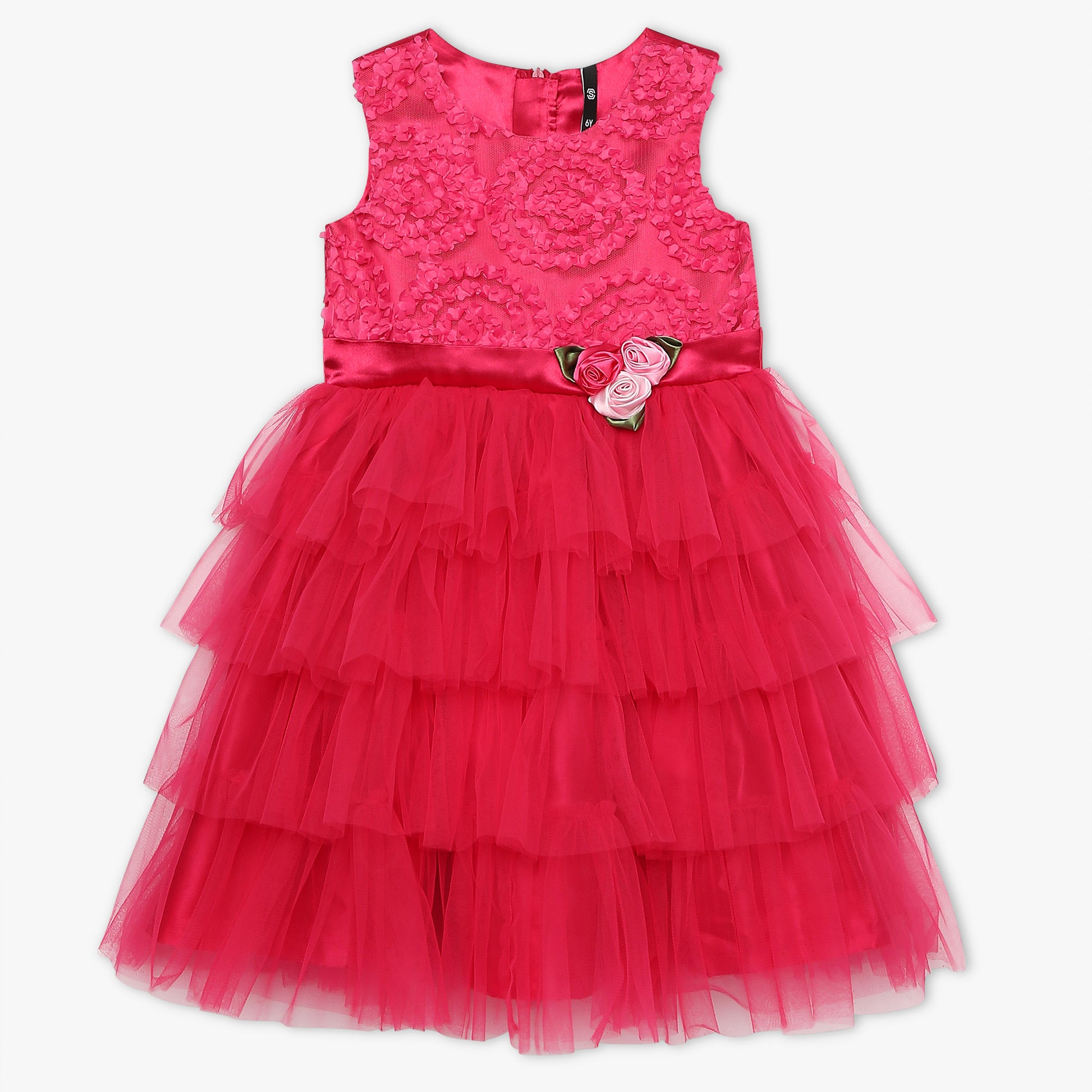 Girls Regular Fit Printed Round Neck Sleeveless Dress