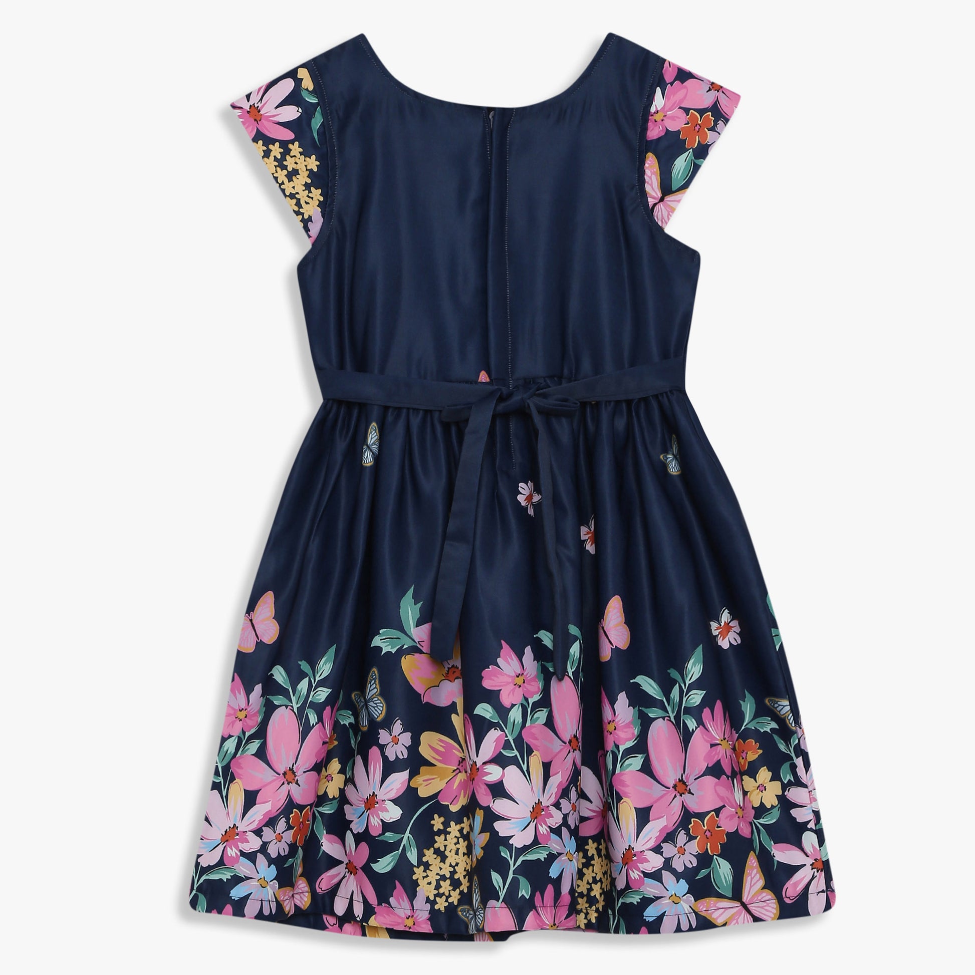 Girls Printed Satin Knee-Length Party Dress