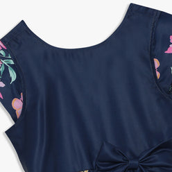 Girls Printed Satin Knee-Length Party Dress