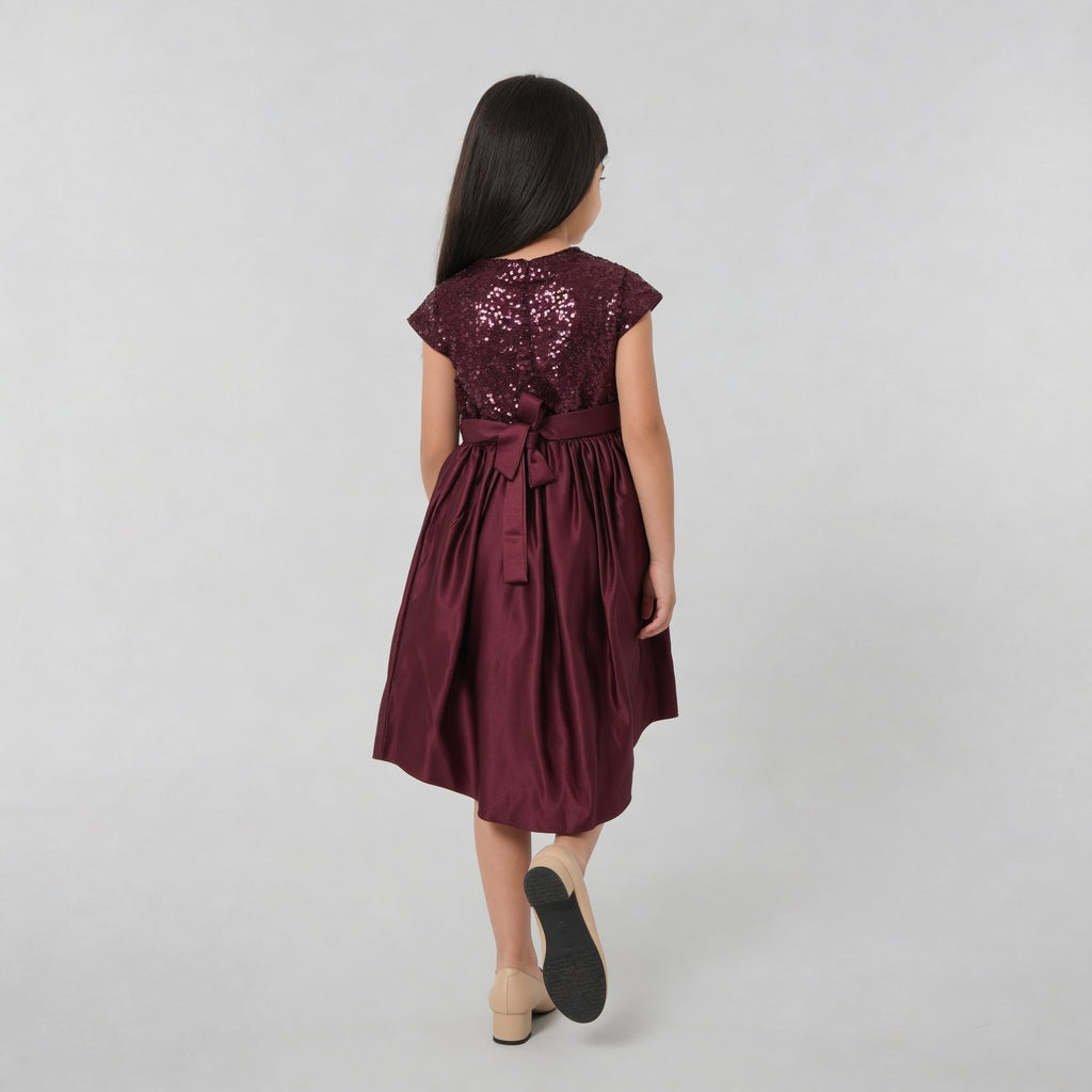 Girls Embellished Flared Satin Party Frock