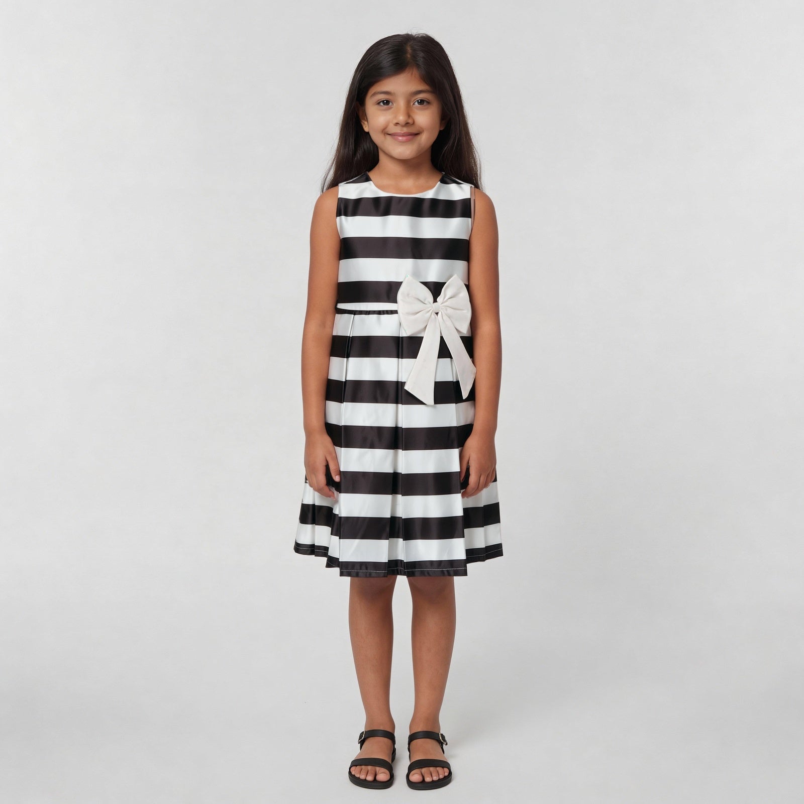 Girls Striped Satin Party Dress