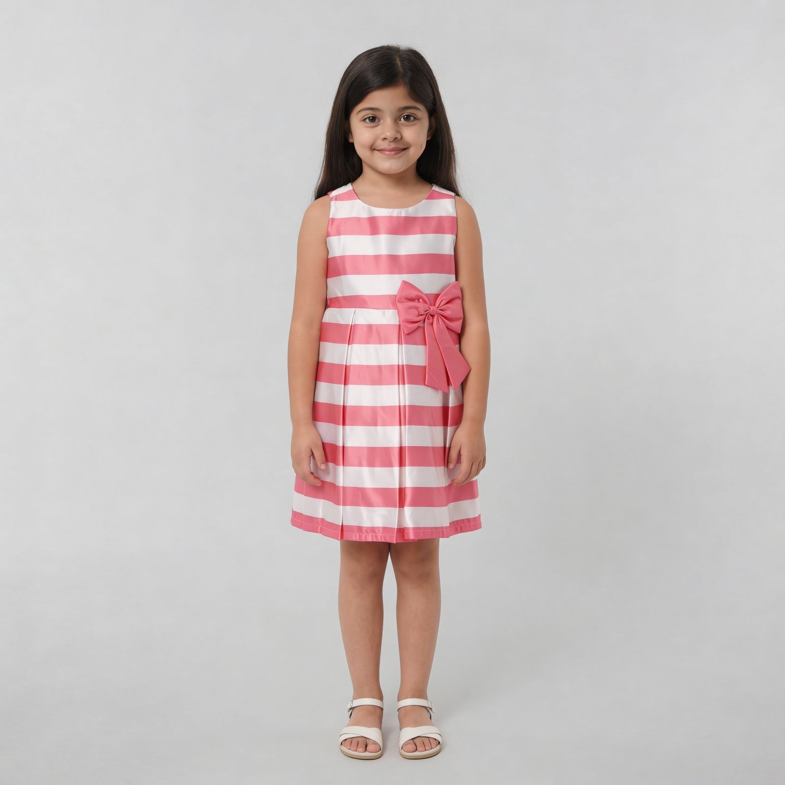 Girls Striped Satin Party Dress