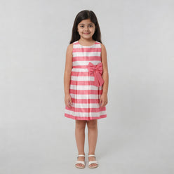 Girls Striped Satin Party Dress