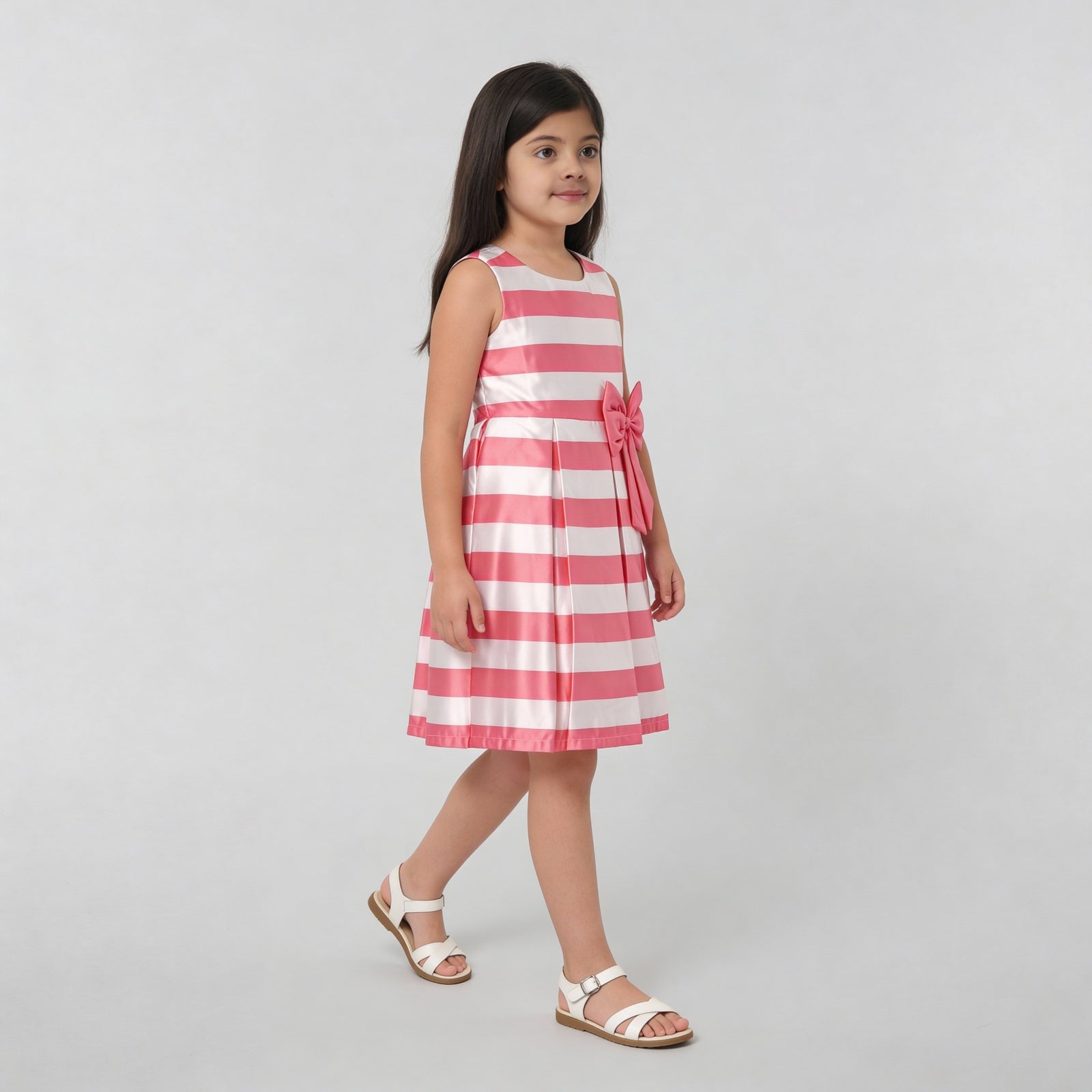 Girls Striped Satin Party Dress