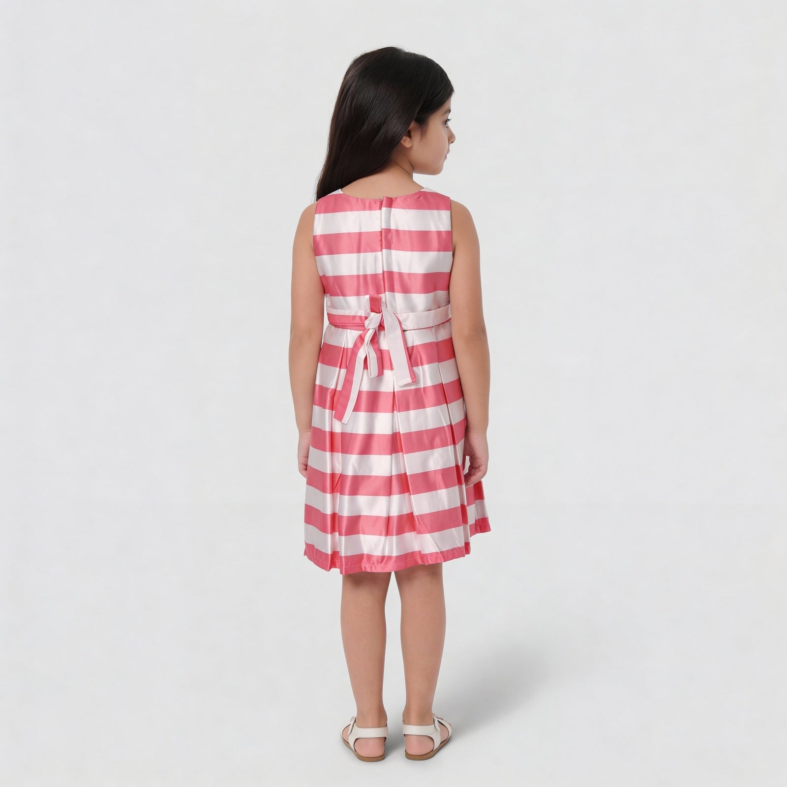 Girls Striped Satin Party Dress