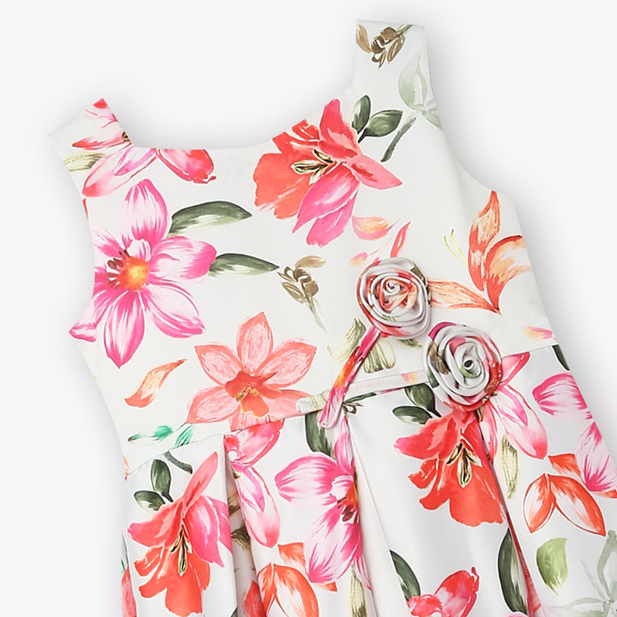 Girls Floral Print Satin Party Frock