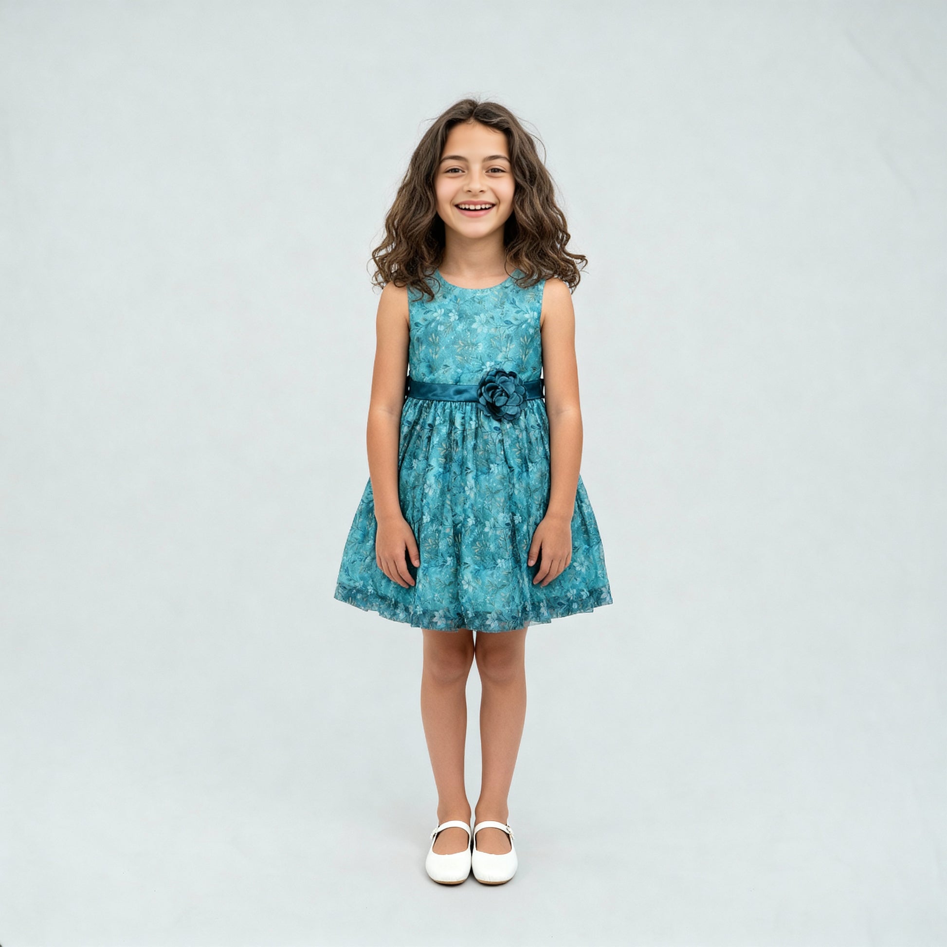 Girls Satin Printed Party Dress