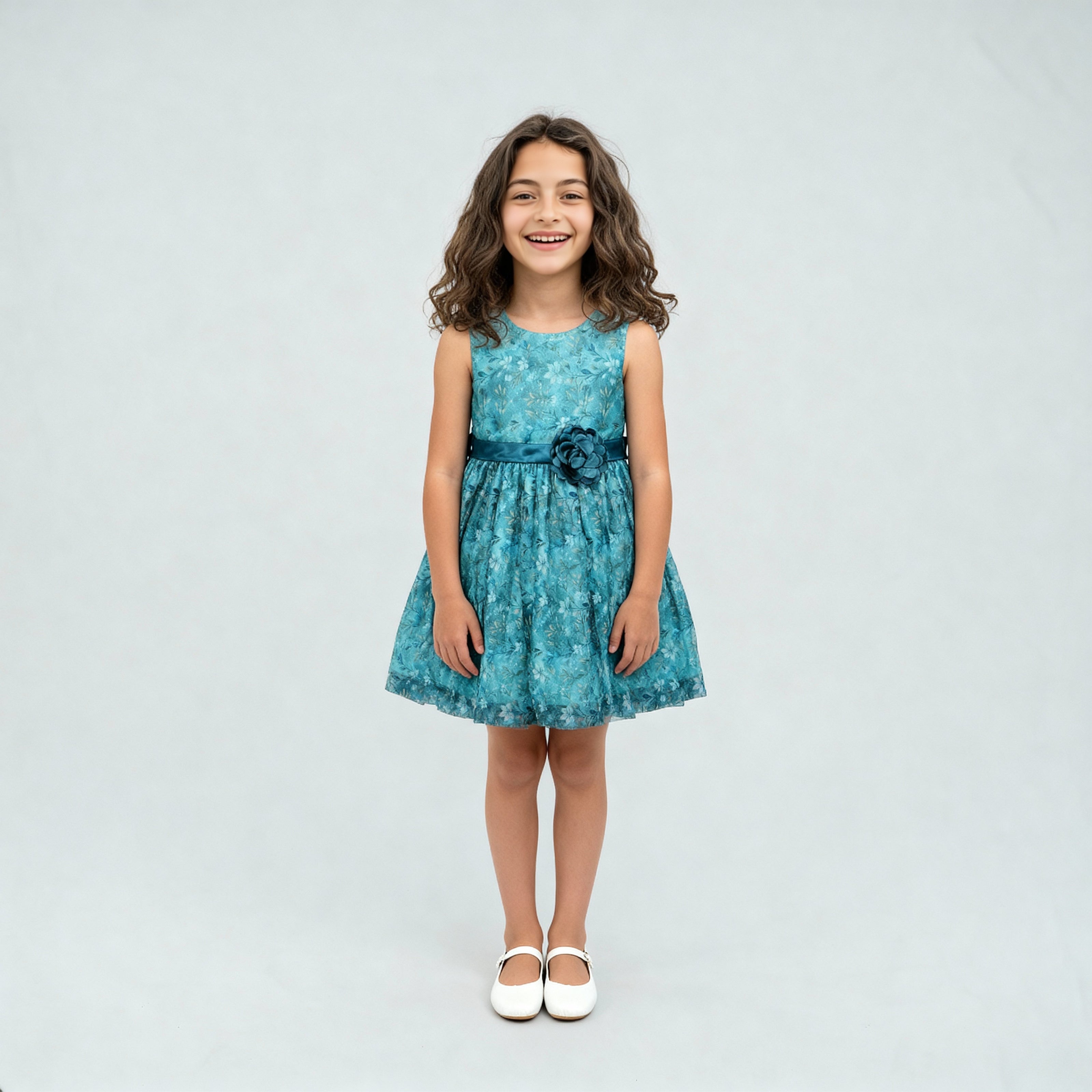 Girls Satin Printed Party Dress