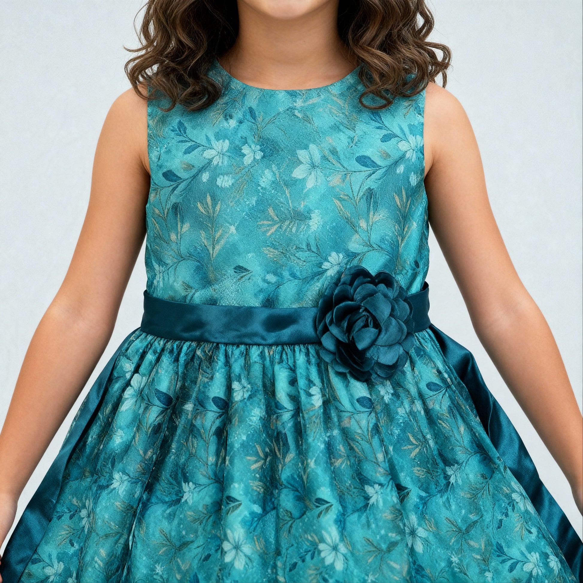 Girls Satin Printed Party Dress