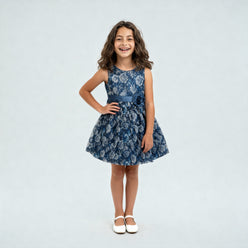 Girls Satin Printed Party Dress