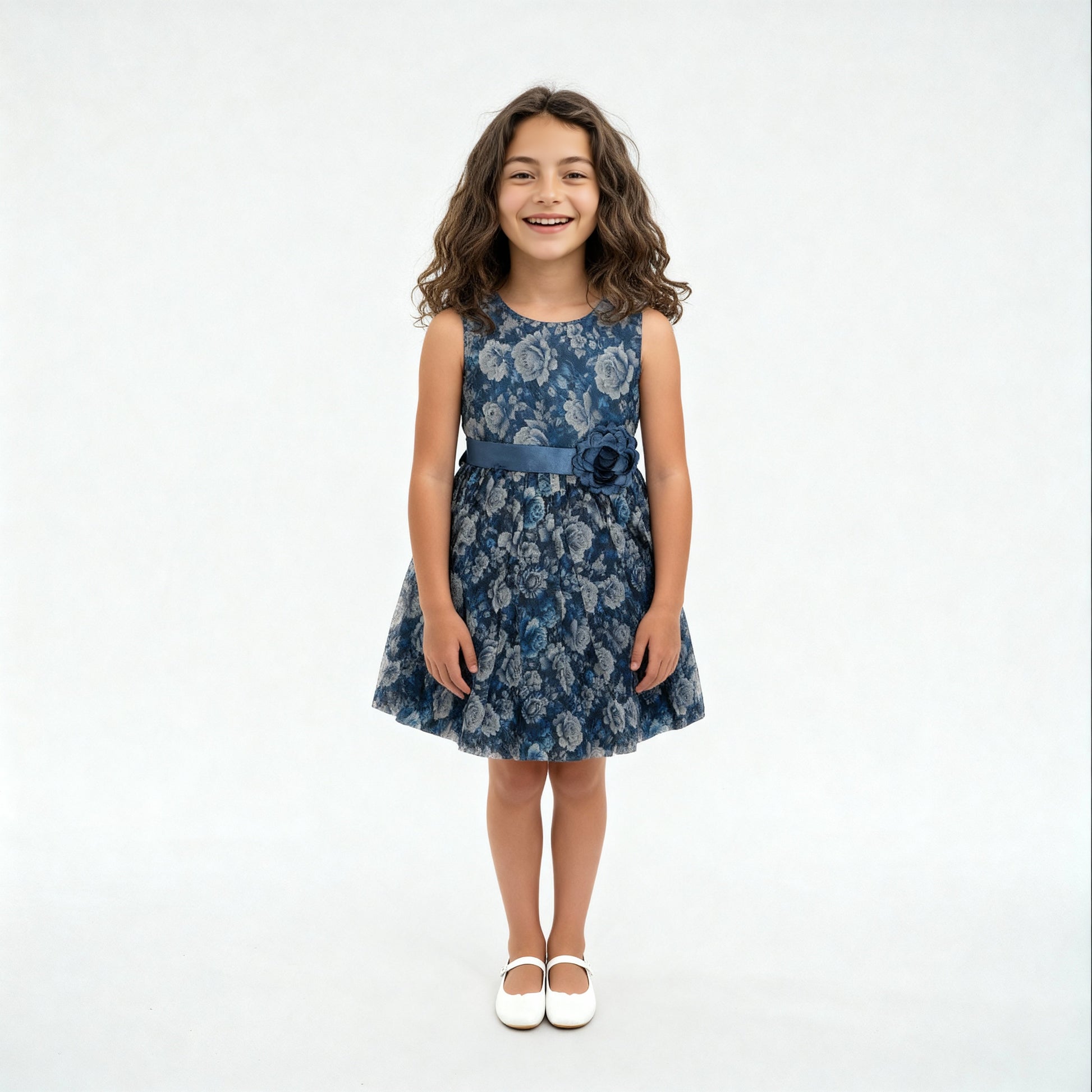 Girls Satin Printed Party Dress