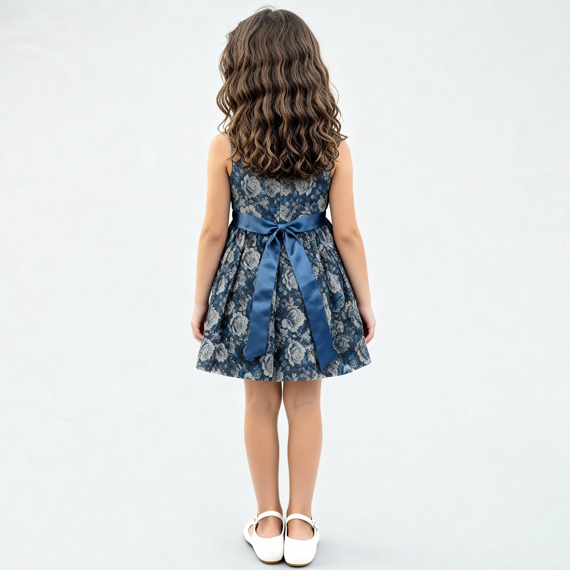Girls Satin Printed Party Dress