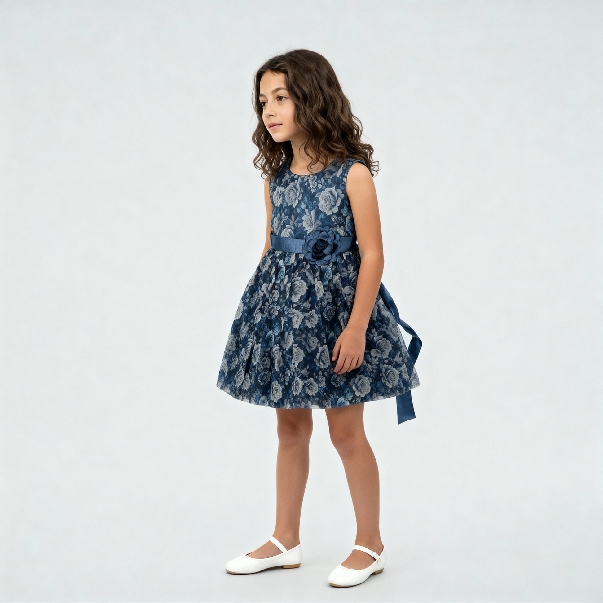 Girls Satin Printed Party Dress
