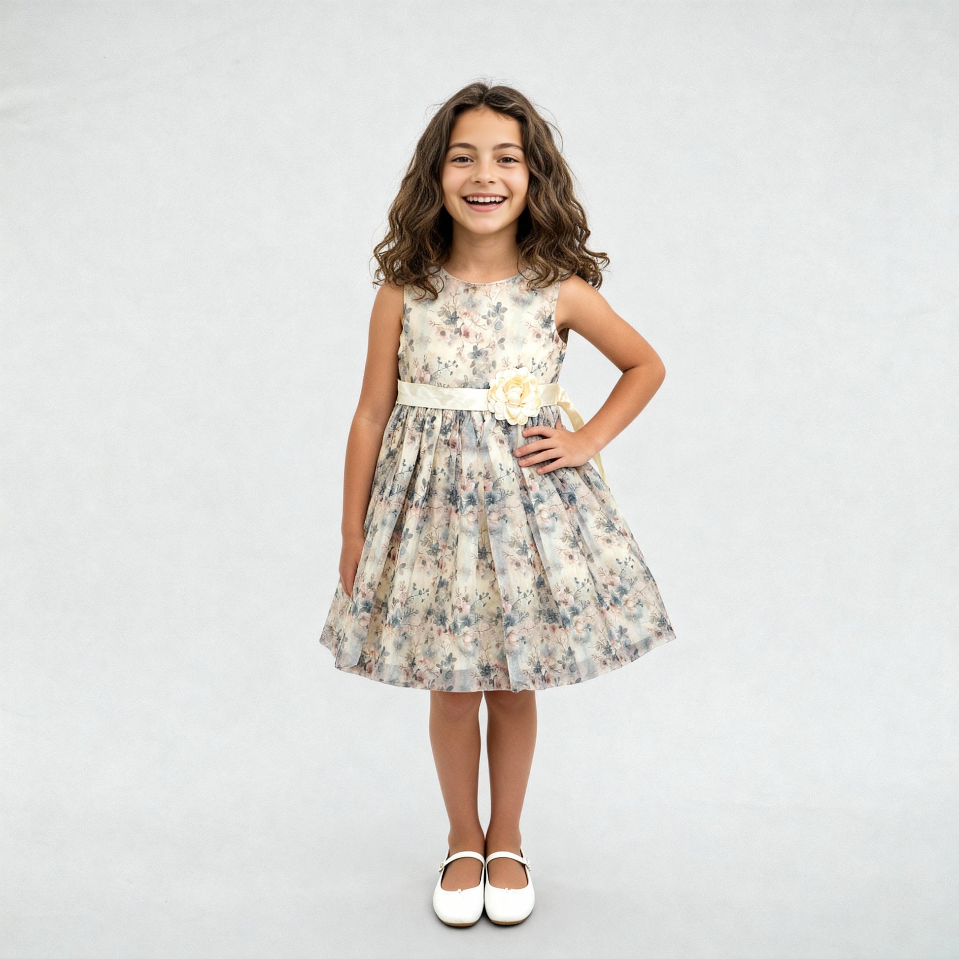 Girls Satin Printed Party Dress