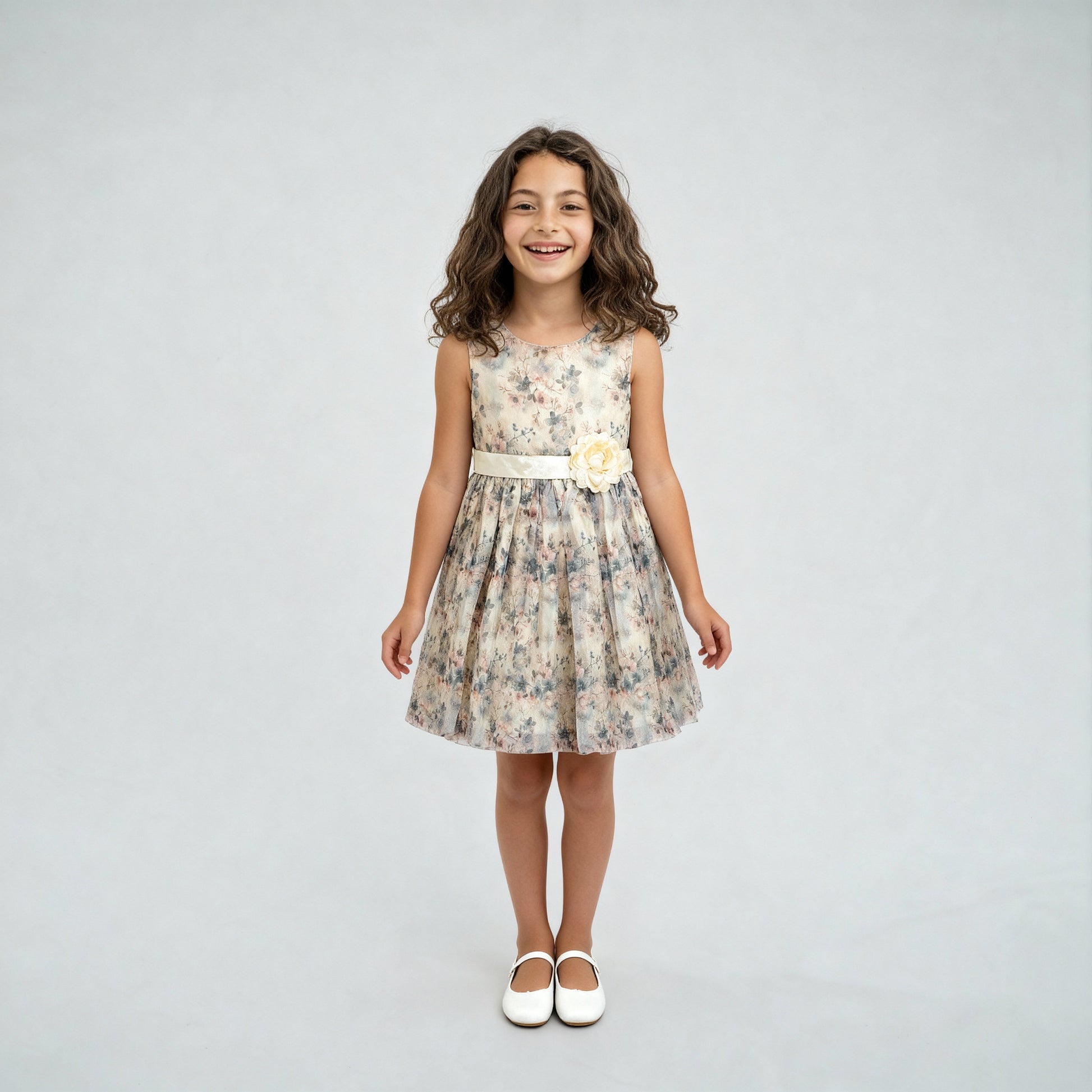 Girls Satin Printed Party Dress