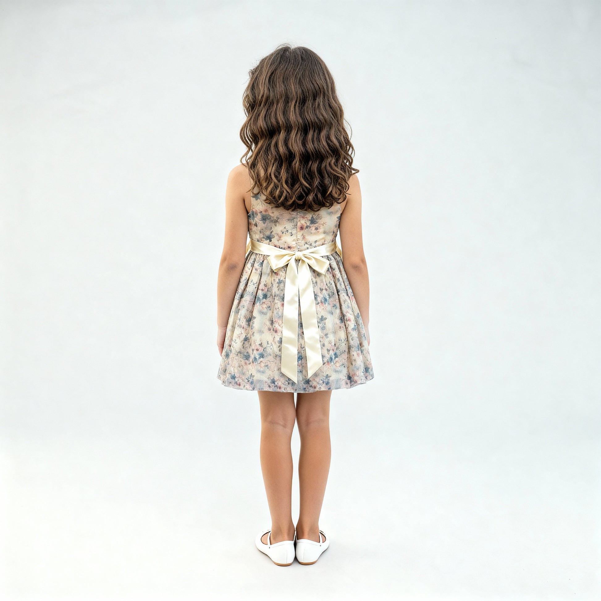 Girls Satin Printed Party Dress