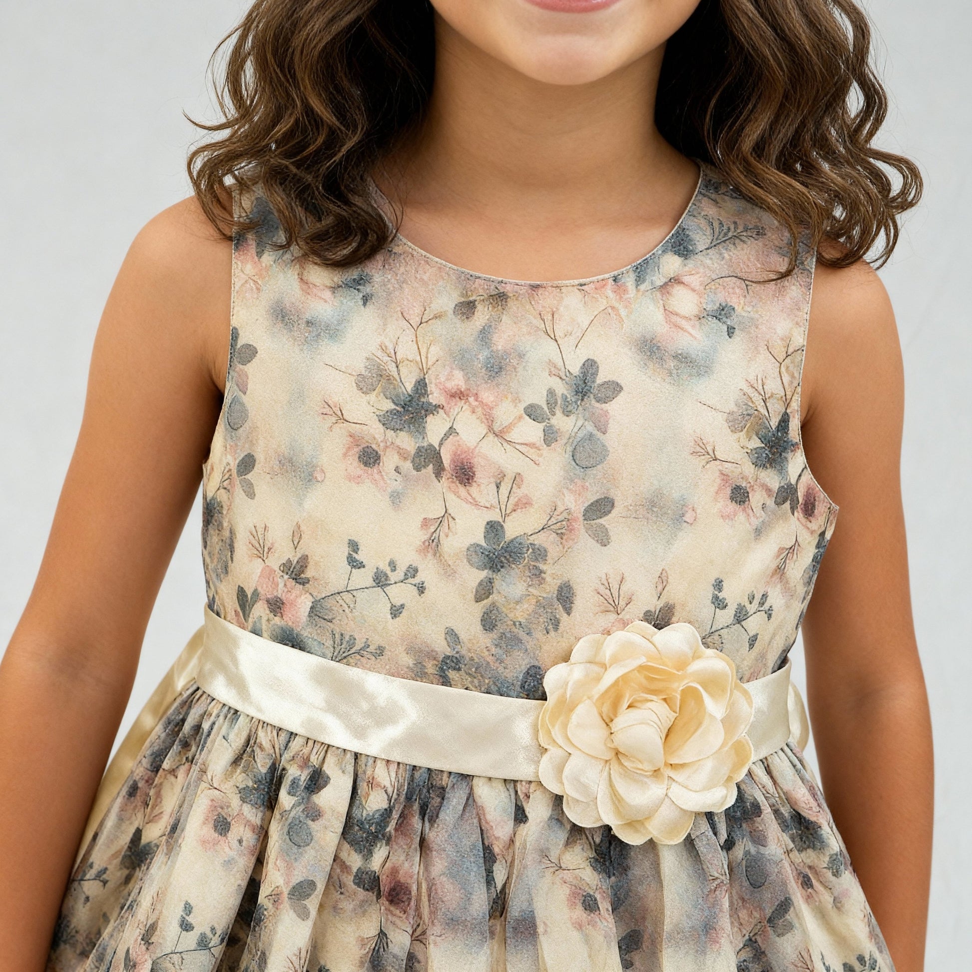 Girls Satin Printed Party Dress