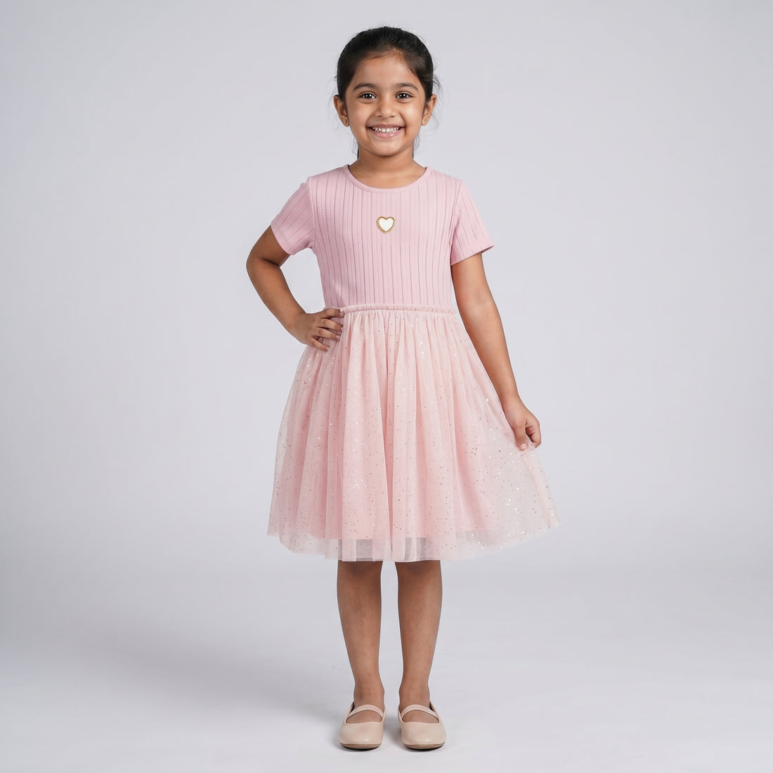 Girls Pointal Dress with Glitter Mesh