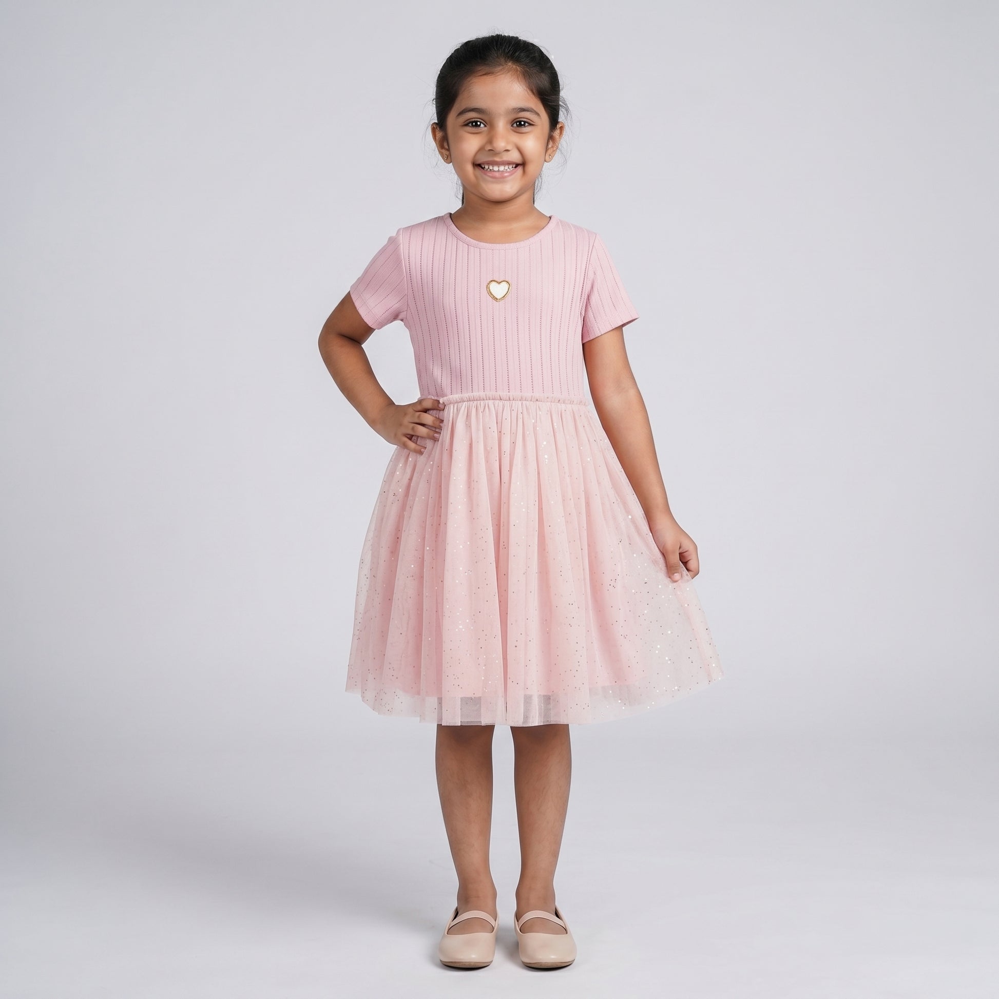 Girls Pointal Dress with Glitter Mesh